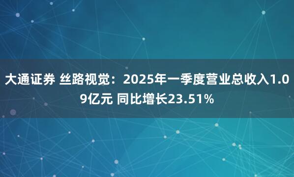 大通证券 丝路视觉：2025年一季度营业总收入1.09亿元 同比增长23.51%